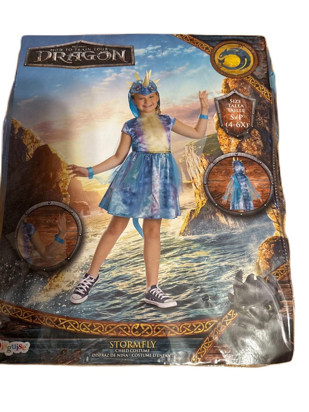 Dreamworks Stormfly Blue Gold Costume Dress with Headpiece NEW Small Halloween
